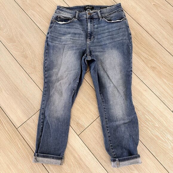 Judy Blue Jeans Womens 16W Cuff Boyfriend Fit Relaxed Dark Wash Denim - Picture 3 of 11